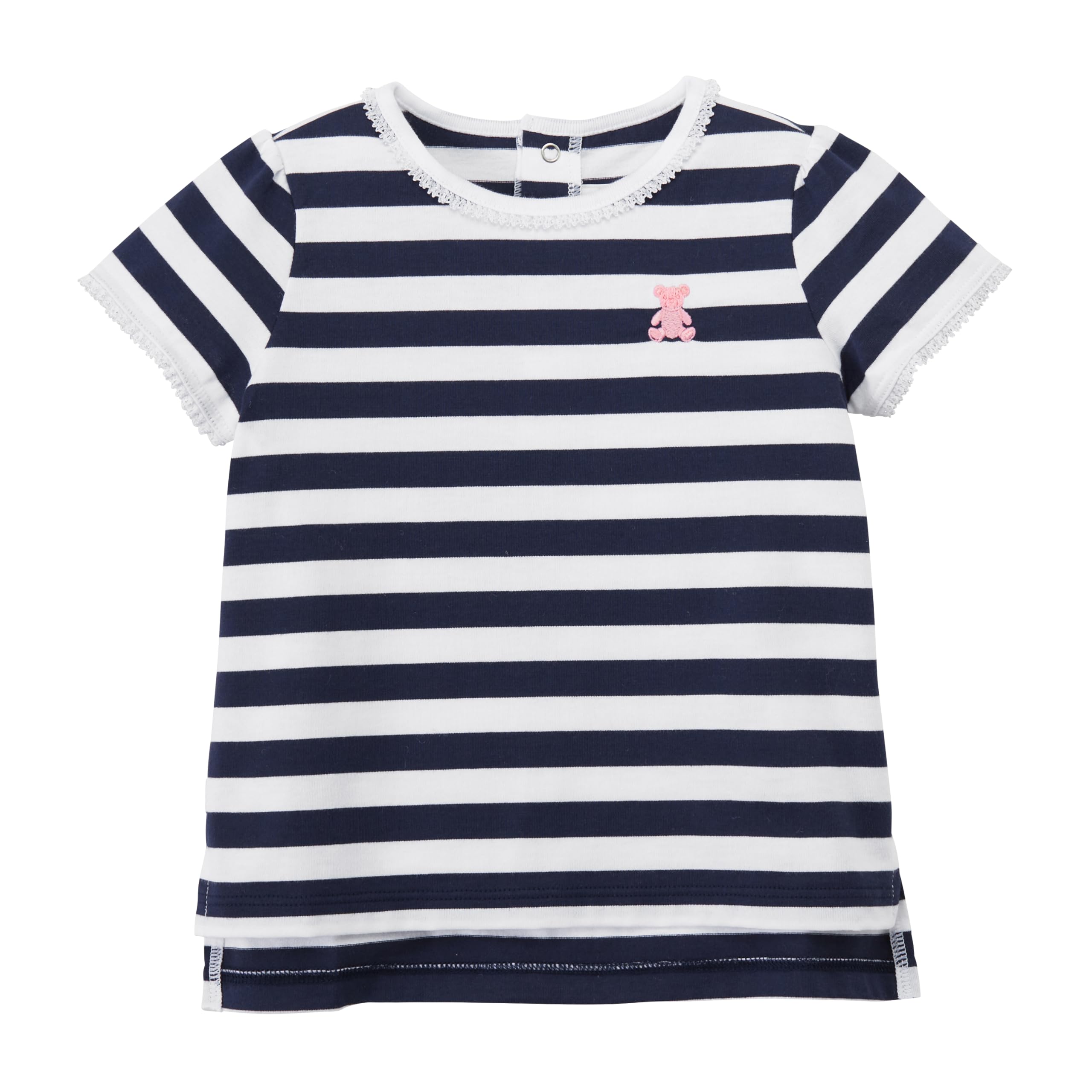 

short made in navy blue [MIKI HOUSE] T-shirt, sleeve, border, simple, bear, Japan, girls, babies, kids, children s clothing, 12-5206-684, 90cm,