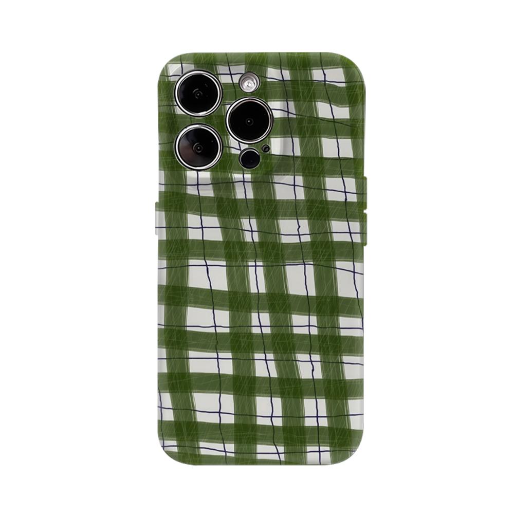 Rustic Green Plaid Phone Case for IPhone 17AIR 16E 16 15 14 13 12 11 17 Pro Max Plus Double-layer Back Cover