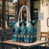 Elegant Teal Geo Print Tote Bag Fashion Daily Carry All Handbag for Women Casual Shopping Commute Shoulder Top Handle Bag