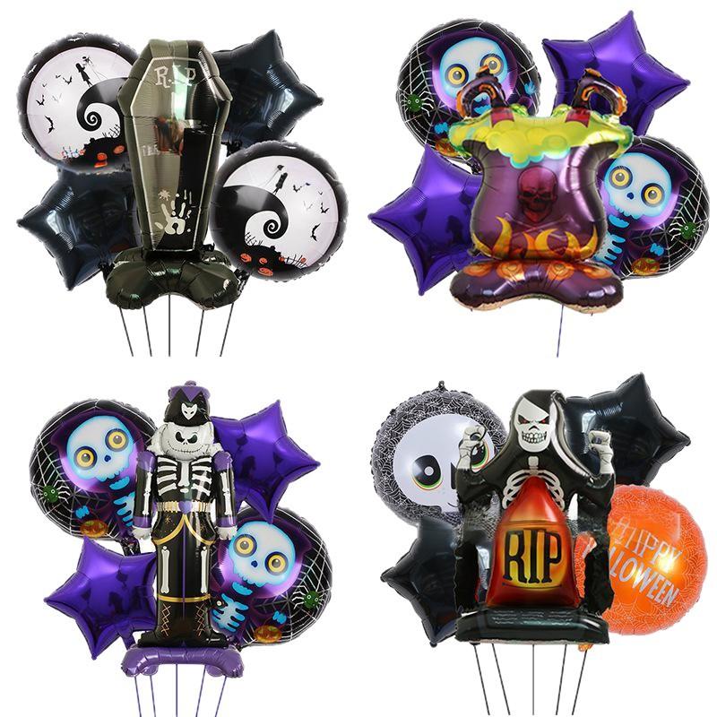 Large Standing Halloween Witch Dark Knight Card Seat 5-Piece Aluminum Film Balloon Halloween Party Arrangement