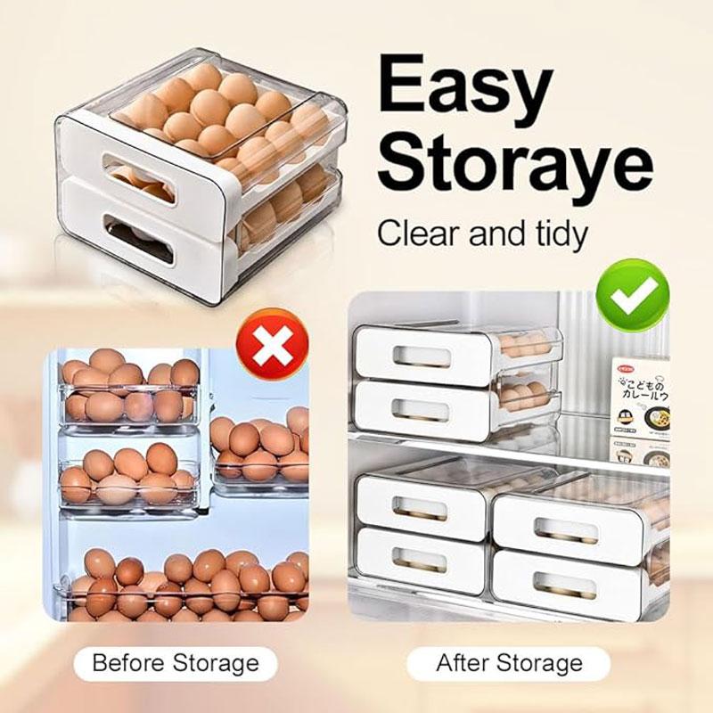 32 Compartment Egg Storage Box Double Drawer Plastic Transparent Egg Rack Refrigerator Crisper Kitchen Organization Egg Carton