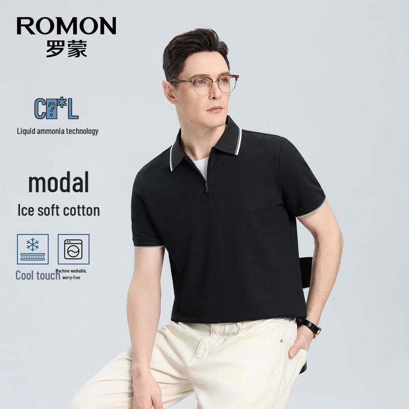 ROMON Men s 7A Antibacterial Cooling Modal Zipper Polo Shirt 3XL