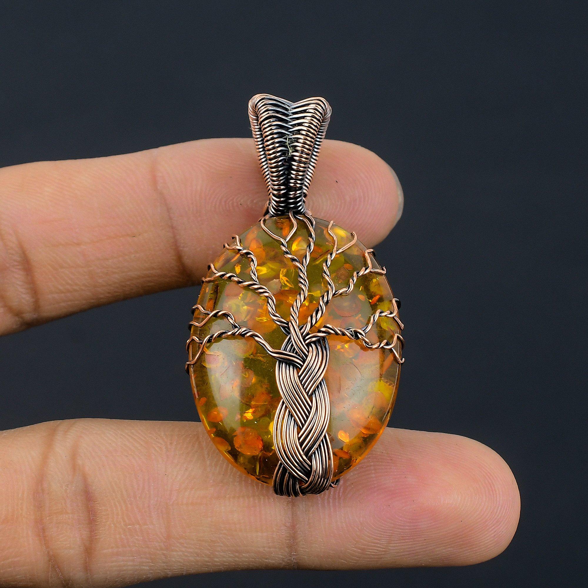 

Кулон из балтийского янтаря, ювелирное изделие из драгоценного камня, обернутое медной проволокой 999 пробы, кулон ручной работы ко Дню матери 2.55 Inches