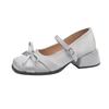 Women's  Summer Square Toe Med Heel Classics Buckle Strap High Heels Fashion Butterfly-knot with Dress Pumps Women