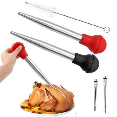 Seringue à poire à dinde en acier inoxydable, pour la cuisson de la viande, ensemble d'injecteurs avec 2 aiguilles à Marinade, 1 brosse de nettoyage