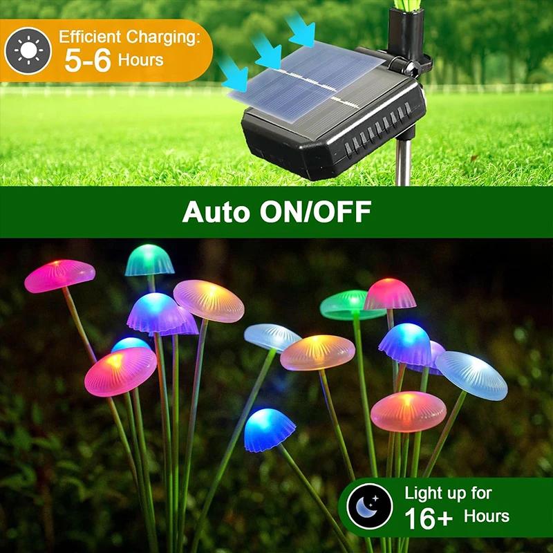 LED Outdoor Solar Mushroom Lights Garden Decor Jellyfish Sway Light Waterproof Patio Landscape Pathway Yard Lamp
