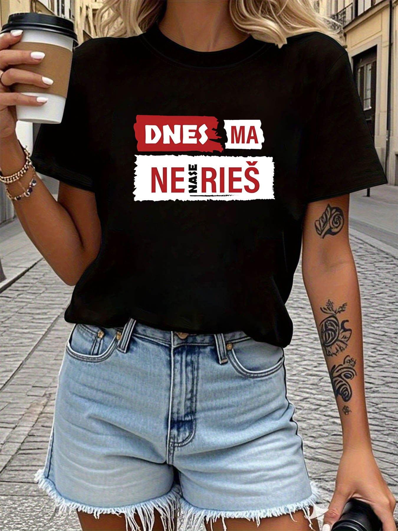 

Slovak Do Not Deal with Me Today Letter Print Women s T-shirt, Short Sleeve Crew Neck Casual Top for Summer & Spring, Women s Clothing 5XL різнокольоровий
