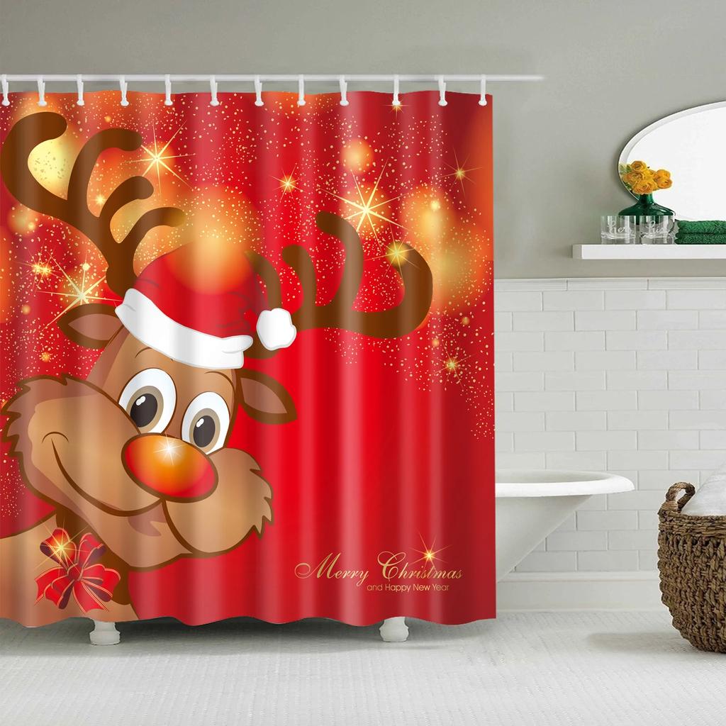 Waterproof Merry Christmas Bathroom Shower Curtains Snowman Santa Bell Elk Pattern Bath Curtain for Bathroom Home Decor