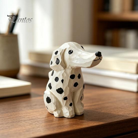 Creative Home Office Decor Handmade Dalmatian Dog Wooden Ornament, Hand Carved Basswood Ornament Animal Figurine, Sculpture for Window Minimalist