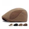Unisex Color Block Corduroy Flat Cap, Autumn Winter Suede-Look Newsboy Hat, British Vintage Duckbill Beret for Men and Women