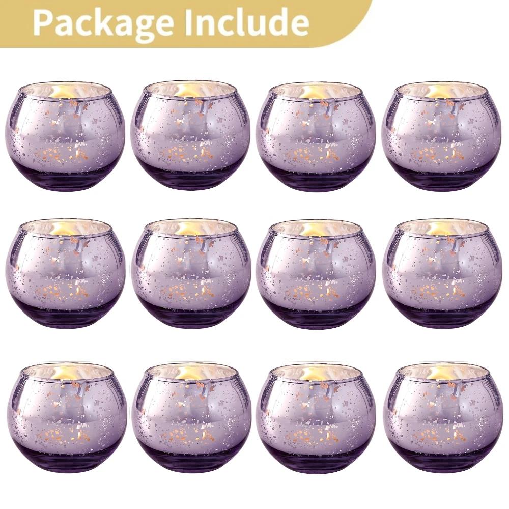 6/12Pcs Round Glass Votive Candle Holder Speckled Glass Tealight for Wedding Hotel Cafe Bar Birthday Home Decoration Party Gift