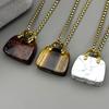 Fashion Handbag Pendant Necklace Women Men Tiger Eye Stone Stainless Steel Chain Party Female Holiday Summer Jewelry Accessory