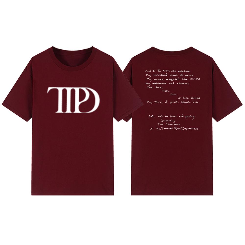Футболки The Tortured Poets Department, женская футболка All s Fair in Love and Poetry, футболка с новым альбомом, футболки для концертов TTPD XXXL бордовый
