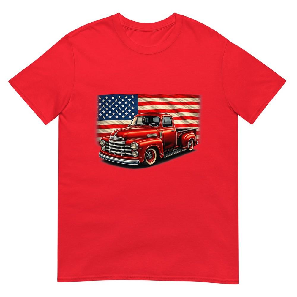 Classic Old Pickup Truck 4th Of July Patriotic American Flag Tshirt S