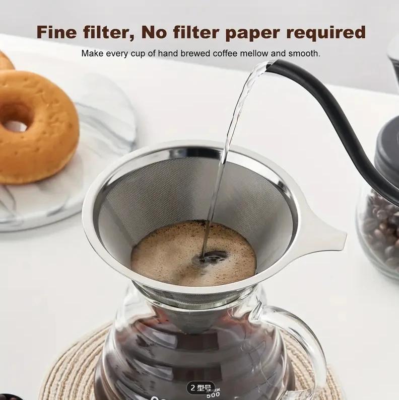 Wiederverwendbarer Kaffeefilterhalter, doppelschichtiger Kaffee-/Teesieb aus Edelstahl, Kaffeezubehör, Werkzeug zur Kaffeezubereitung