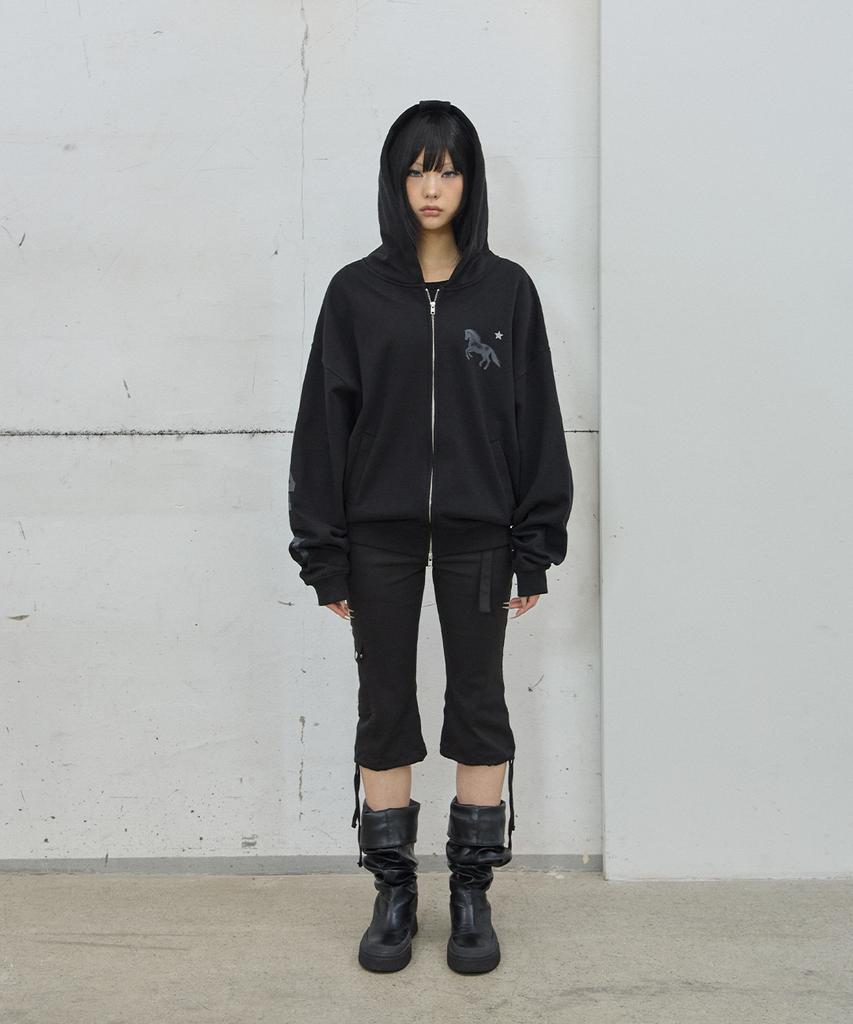 41Pray Midnight Horse Zip-Up Hoodie / Black