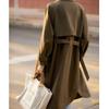 leather lace-up trench coat women's, spring new women's medium and long, waist spring and autumn women's clothing