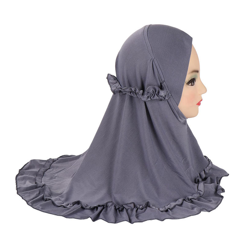 1Pc Fashion And Beautiful Fit 3-6 Years Old Girls Cute Solid Color Hijab Head Scarf With Crinkles Baby Muslim Shawl Turban Caps