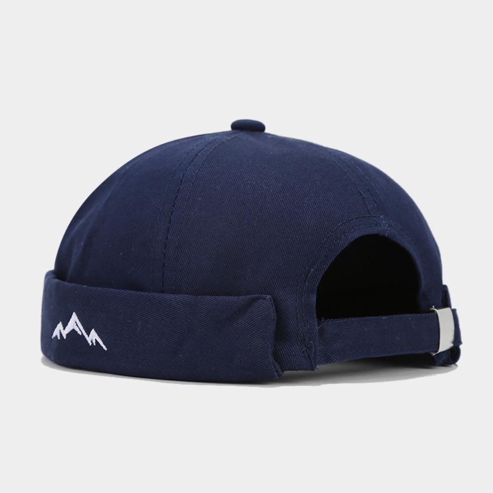

Mountain Embroidery Dome Melon Cap Vintage Brimless Skullies Cap Leisure Brimless Hat Unisex темно-синий