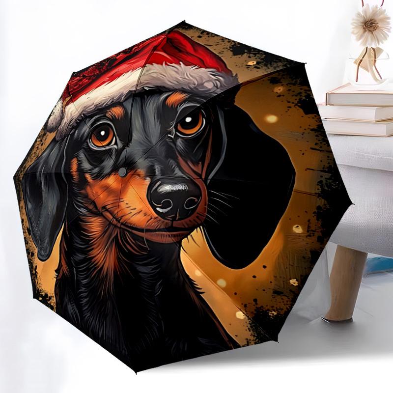 1pc Christmas Dachshund Automatic Folding Umbrella - Portable Collapsible Design, 8-Rib Iron Frame, Durable Fabric yy251125153