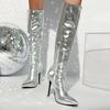 Luxury Women's Knee High Boots Trends Heels Winter Shoes Ladies Gold and Silver Long Tall Dance Party Boot Footwear Point Toe