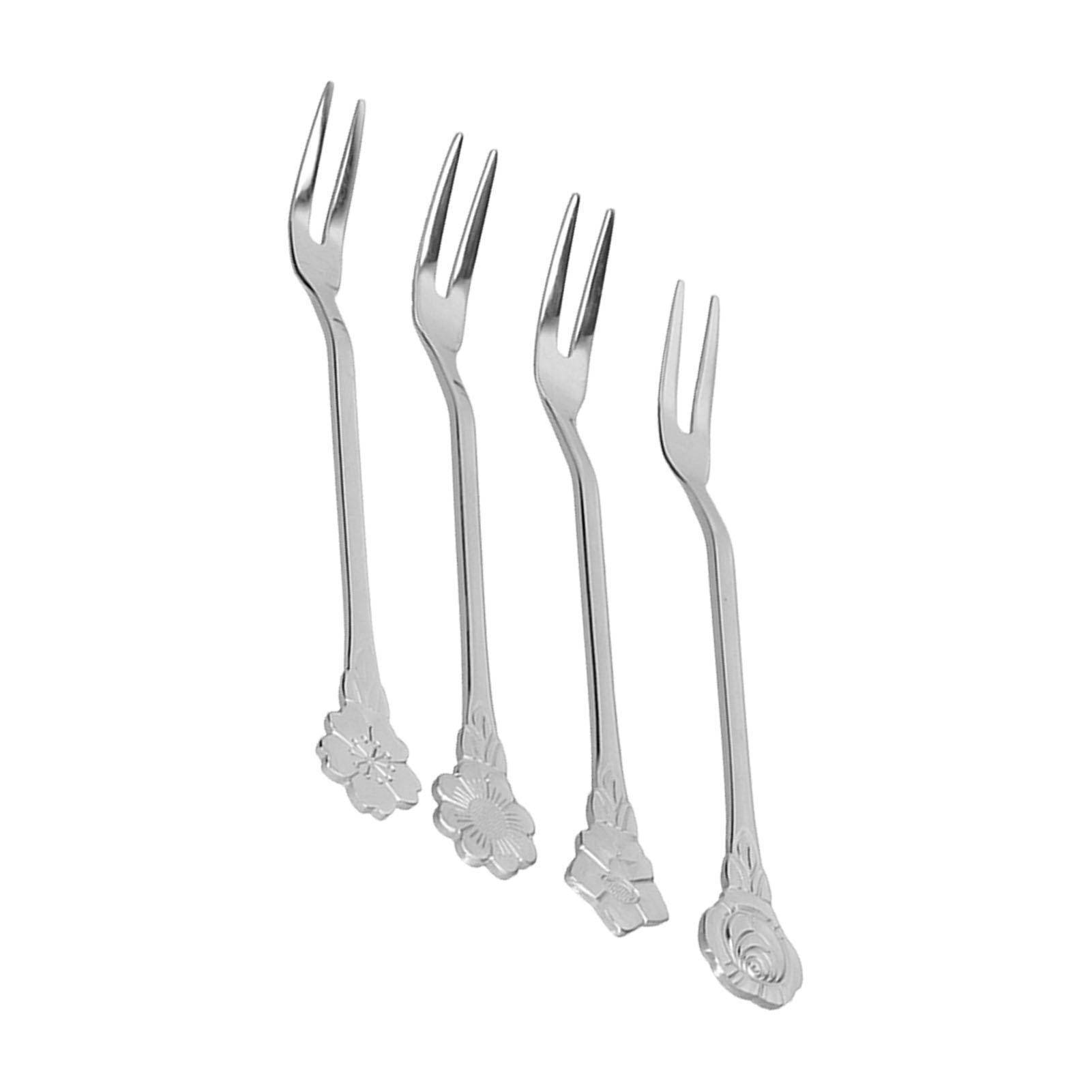 

4pcs 2 Prong Fruit Fork Stainless Steel Mini Salad Fruit Dessert Tasting Forks for Home Kitchen PartySilver срібний