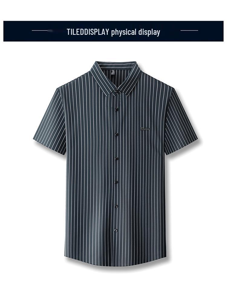 Men's Vertical Striped Short-Sleeve Non-Iron Shirt - Summer Fashion for Dad