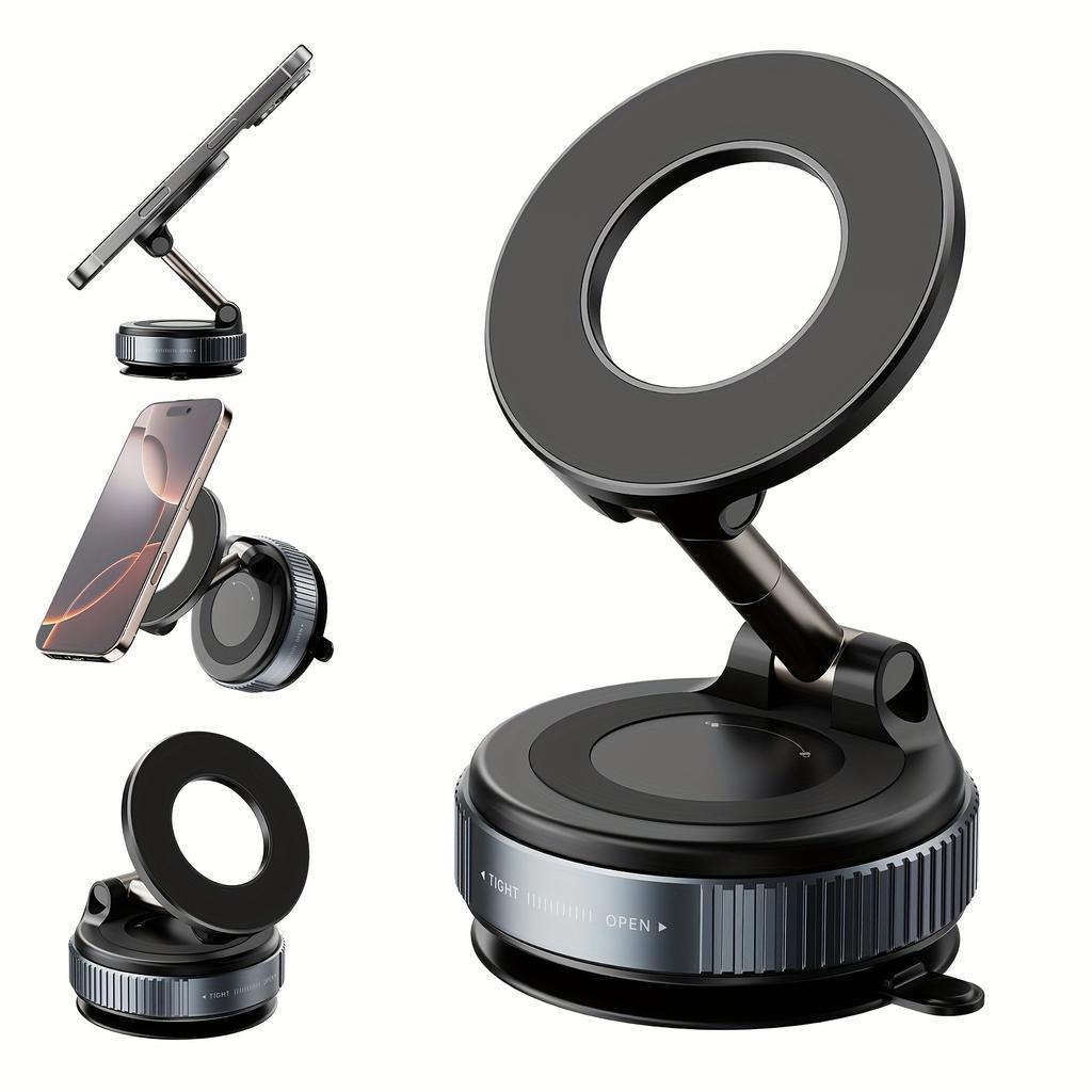Skladací magnetický držiak mobilného telefónu do auta, Mechanická vákuová prísavka 360° otočný silný magnetický adsorpčný držiak Navigačný univerzálny držiak