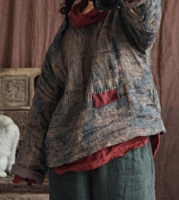 Johnature Women Linen Print Floral Parkas Spring Coats Long Sleeve O-Neck Clothes Vintage Women Parkas