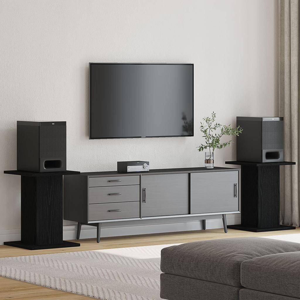 Minimalist Square Modern Living Room Speaker Stand, Set of 2, Display Stand, Black,