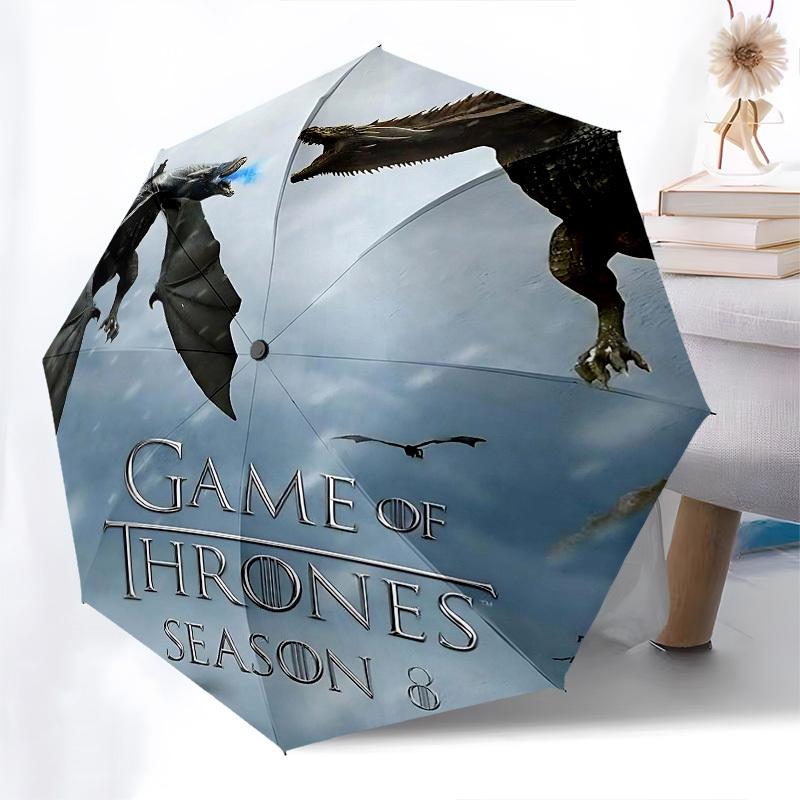 1pc Game of Thrones Season 8 Automatic Folding Umbrella - Compact 8-Rib Design, Durable Plastic & Iron1238L