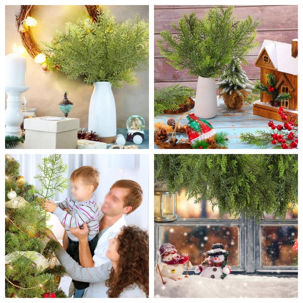 20 Pcs Artificial Leaves Branches 11.8 Inches Pine Stems Christmas DIY Accessories For Home Garden Decoration