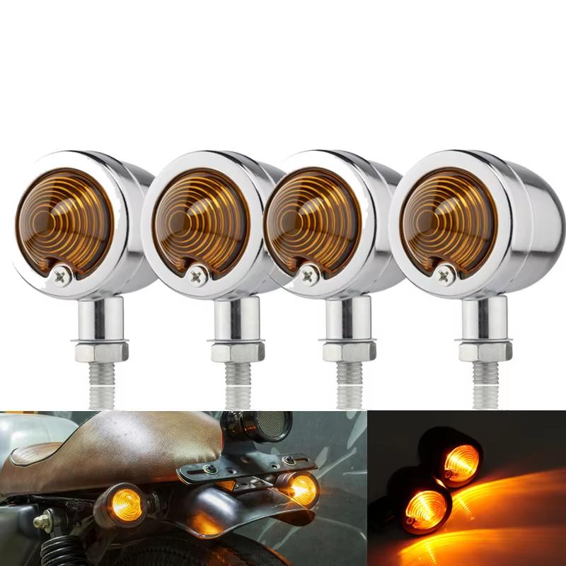 Motorcycle Turn Signal Light Universal 12V 10mm For Chopper Cafe Racer Moto Indicator Lamp Retro Scooters Metal Turn Signal Lamp