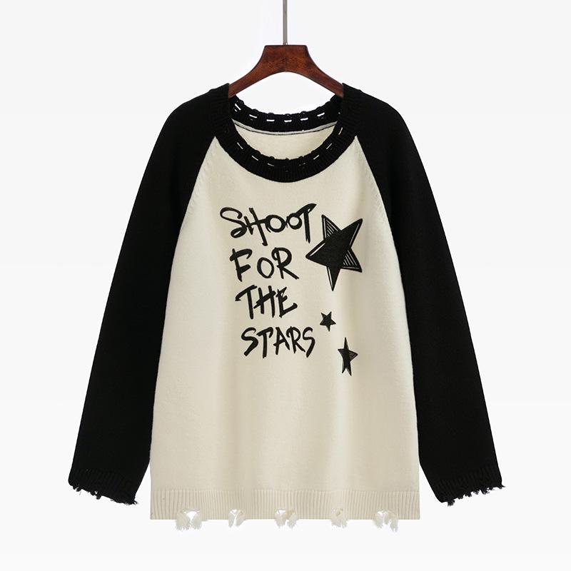 

Женский вязаный свитер большого размера с необработанным краем, кисточками и цветными блоками для осени/зимы 2XL абрикосовый