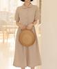 Ppaeppae Striped Collared Linen Long Dress