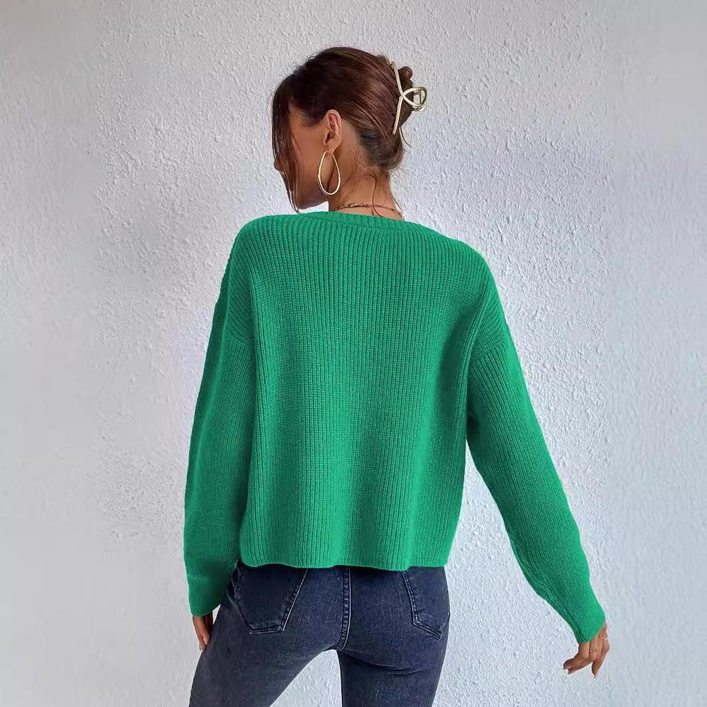 Nuovo Maglione Lavorato a Maglia da Donna Caldo di Lana Corto, Largo a Maniche Lunghe per Autunno e Inverno