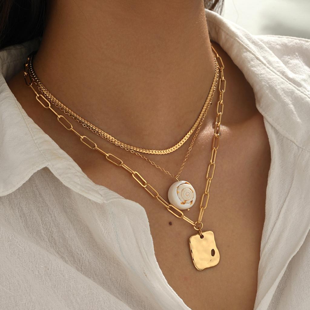 Multi Layer Stackable Necklace, Cool Tone Ins Shell Choker Clavicle Chain for Women