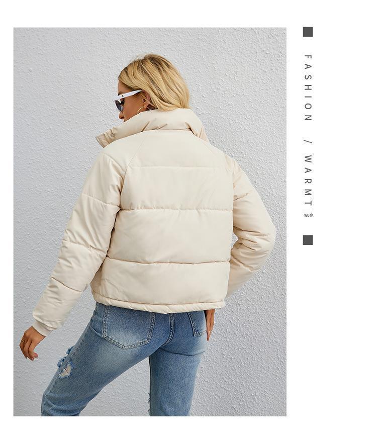 2023 Women's European & American Style Short Stand-Collar Down Cotton Jacket with Zipper