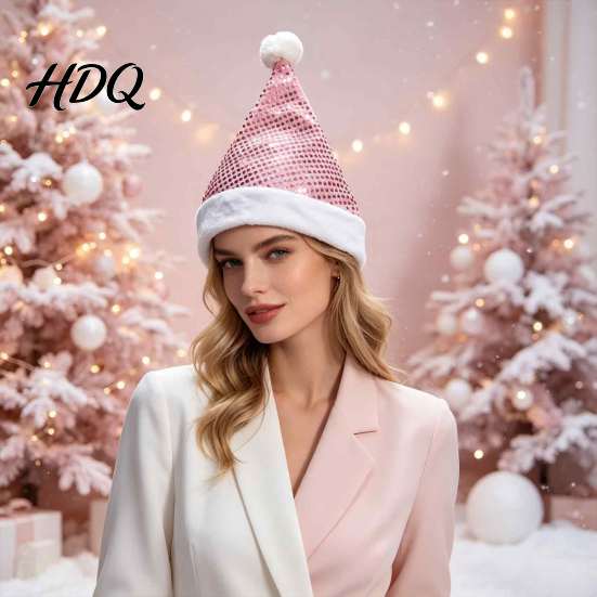 Comfortable Holiday Hat Sequined Santa for Adults Sparkling Christmas Hat Festive Party Adult Costume with Pompom New Year Celebrations Shiny