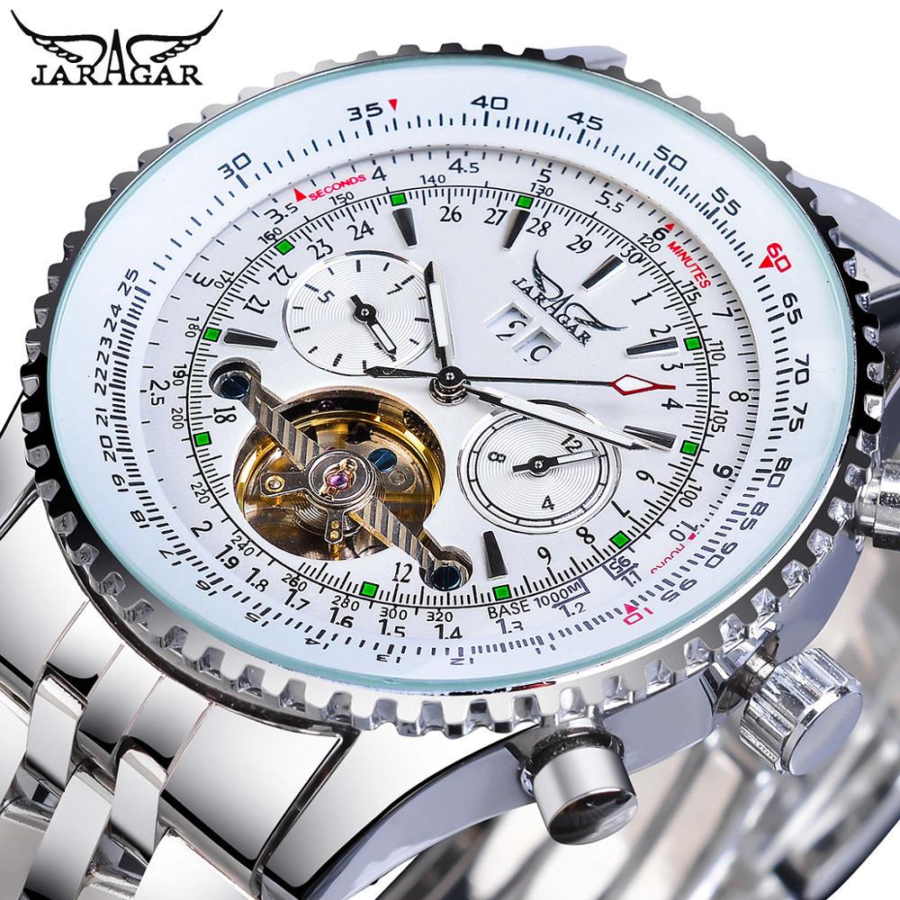 JARAGAR Flying Series Golden Bezel Scale Dial Design Stainless Steel Mens Watch Top Brand Luxury Automatic Mechanical Watch