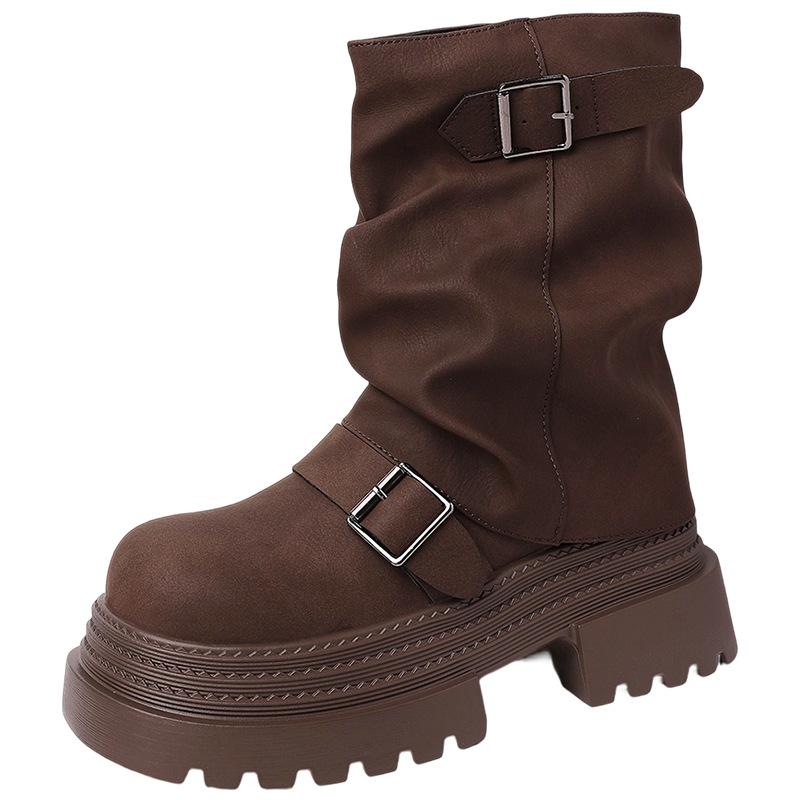 Vintage British style belt buckle thick-soled Martin boots women's 2025 autumn and winter new thin pile short boots fashion boots