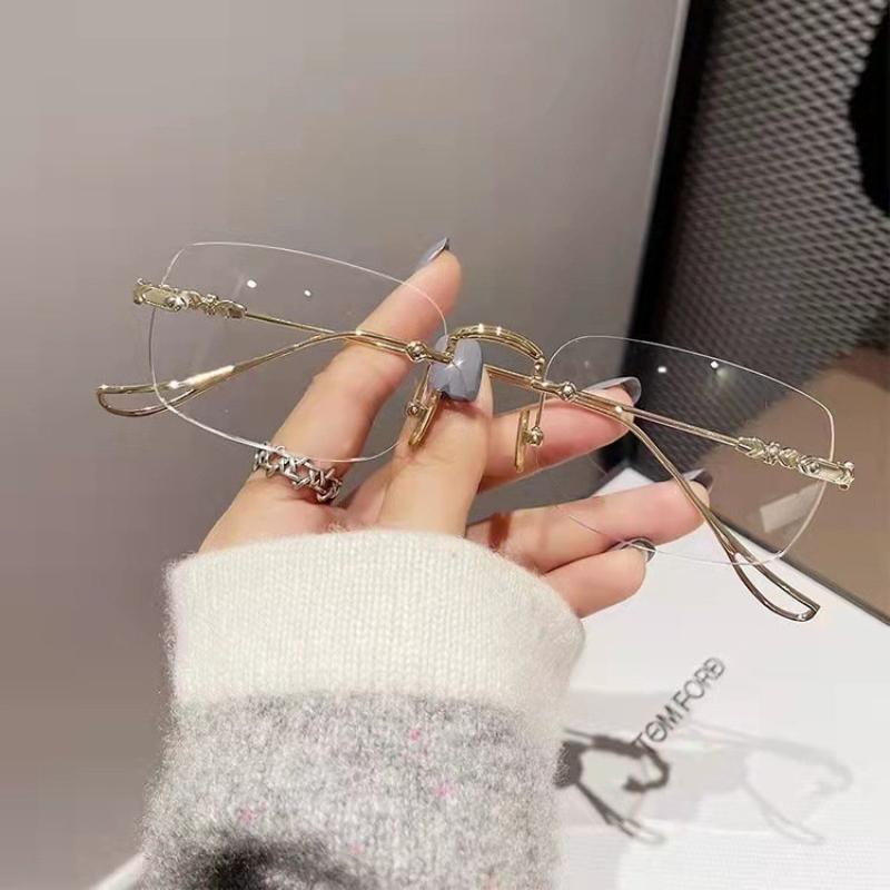 High-Definition Hyperopia Glasses Metal Frameless Reading Glasses Brick And Stone Cutting  Anti Blue Light Presbyopia Eyewear