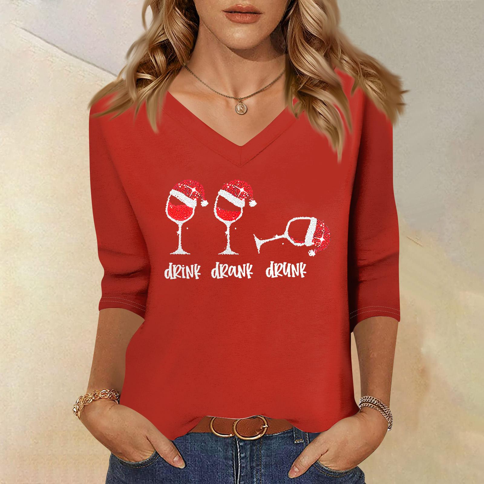 

Рубашки с рукавом 3/4 для женщин с принтом, Рождественские футболки, Блузки, Повседневные, Большого размера, Базовые топы, Пуловер L красный