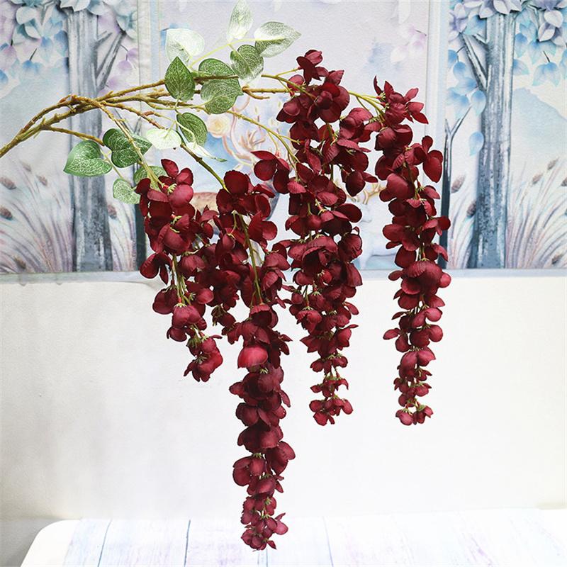 New Arrival One Silk Wisteria Hanging Greenery Plant Artificial 6 Flower Strings Golden Shower Tree Branch for Wall Floral Decor