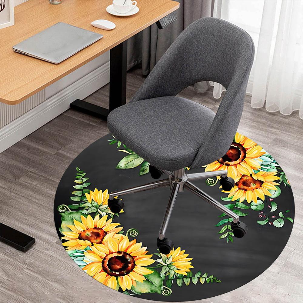 1 Stück Sonnenblumenkranz Runder Stuhlunterlage Teppich - Rutschfest, Bodenmatte für Büro, Schlafzimmer und Innendekoration c1125010
