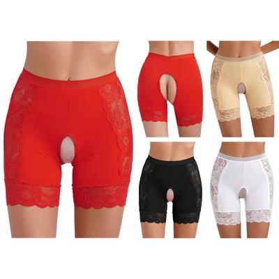 Womens Lace Crotchless Underwear High Waist Boyshorts Safety Shorts Briefs Clubwear Dating Nightwear