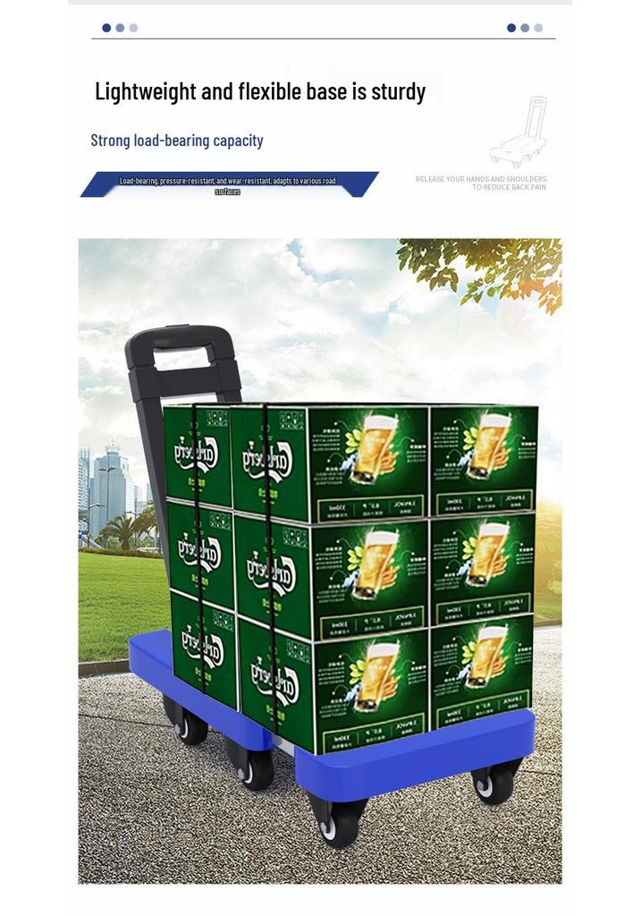 Six-Wheeled Folding Portable Handcart: Silent, Compact, and Heavy-Duty.
