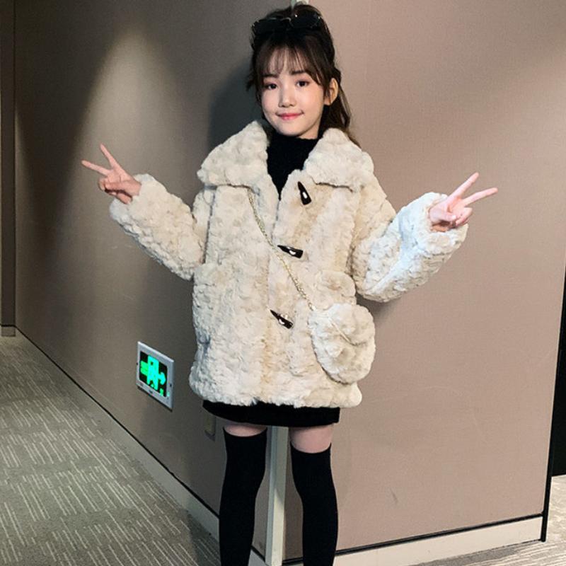 Mädchen Lamm Wolle Jacke Herbst und Winter Kleidung Pelz Einteiliges Mode Kinder Jacke Verdickt und Samt