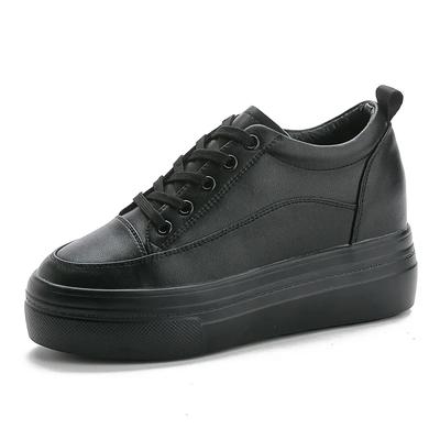 Fashion Hot 8cm Genuine Leather Women Shoes White Platform Skateboard Sneakers Platform Wedge Shoes Air Mesh Hollow Breathable Spring