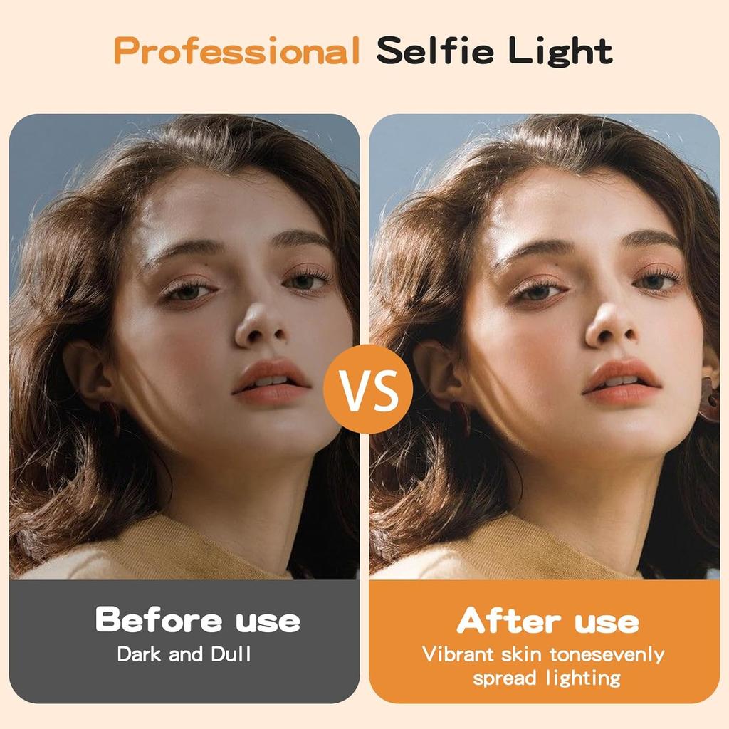 Selfie Light, Clip on Light [Rechargeable], 360°+90° Adjustable 12 Level Brightness Fashionable Portable Phone Selfie Light for Phone, Laptop,